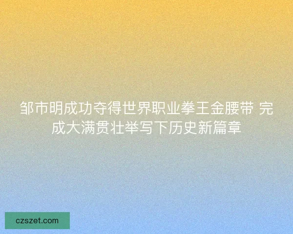 邹市明成功夺得世界职业拳王金腰带 完成大满贯壮举写下历史新篇章