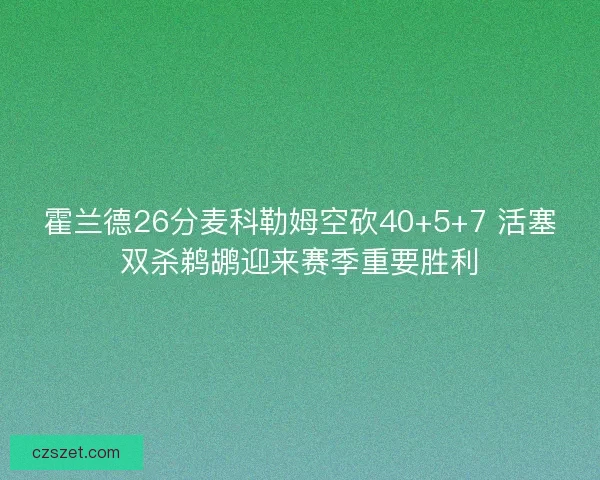 霍兰德26分麦科勒姆空砍40+5+7 活塞双杀鹈鹕迎来赛季重要胜利